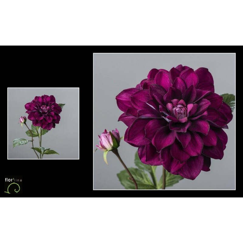 Fleur artificielle Dahlia velours POURPRE hauteur 70 cm - NO3