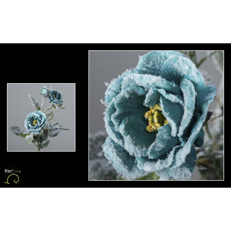Tige artificielle glacier de rose ramifiée BLEU hauteur 54 cm - NO1