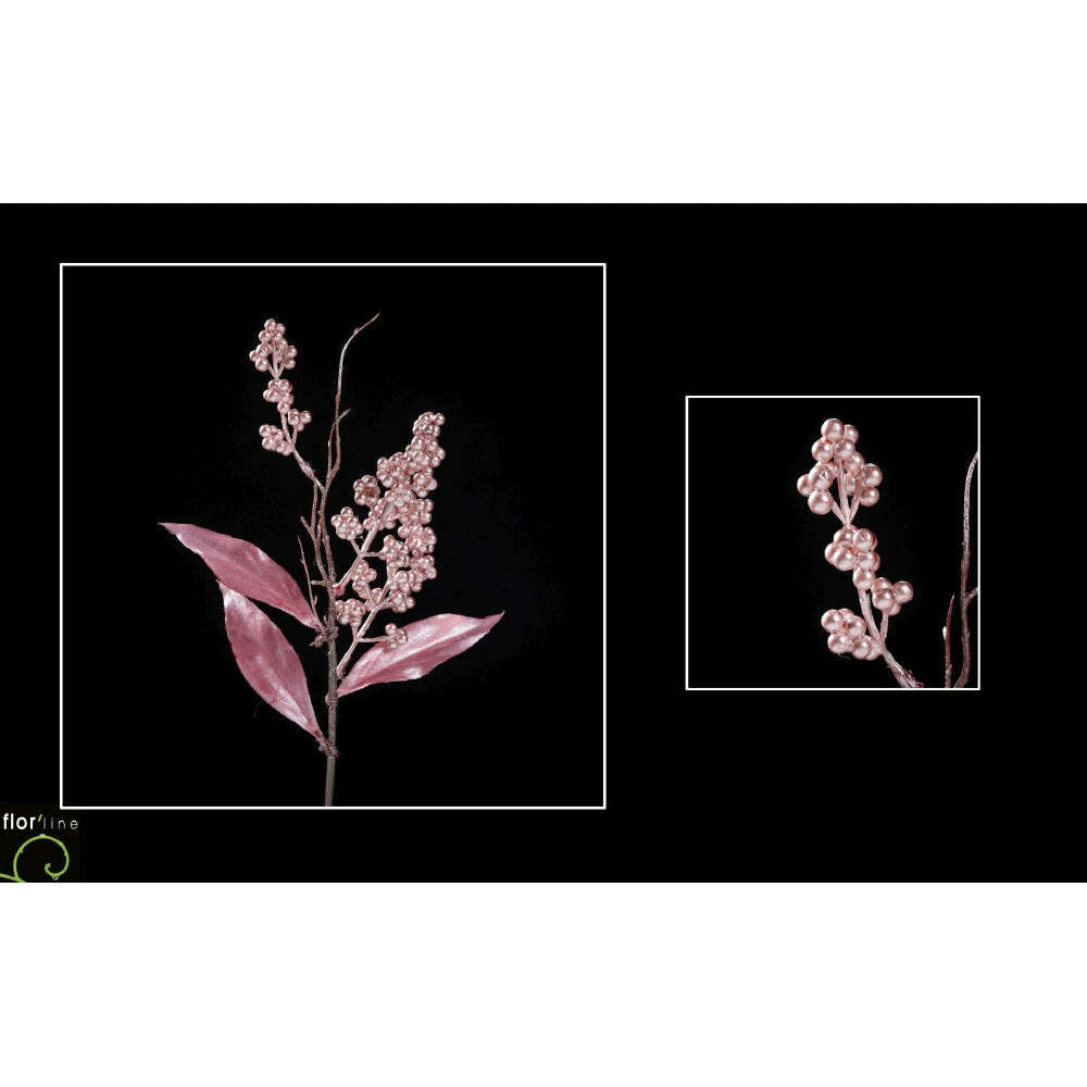 Piquet artificiel de baies couleur rose hauteur 45 cm - NO1