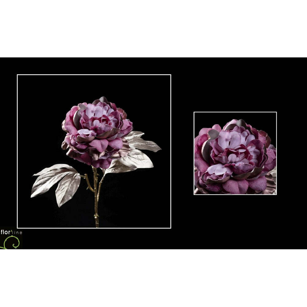 Tige de pivoine fleur artificielle 2 tons velours fuschia or hauteur 68 cm - NO2