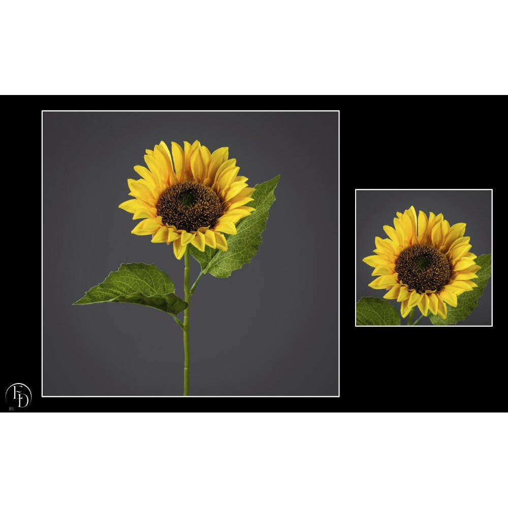 Fleur artificielle tige de tournesol - décoration d'intérieur - H. 53 cm diam 10 cm brun jaune S2