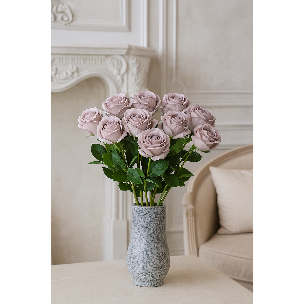 Fleur artificielle rose - composition florale - H.70cm - Mauve clair - R3