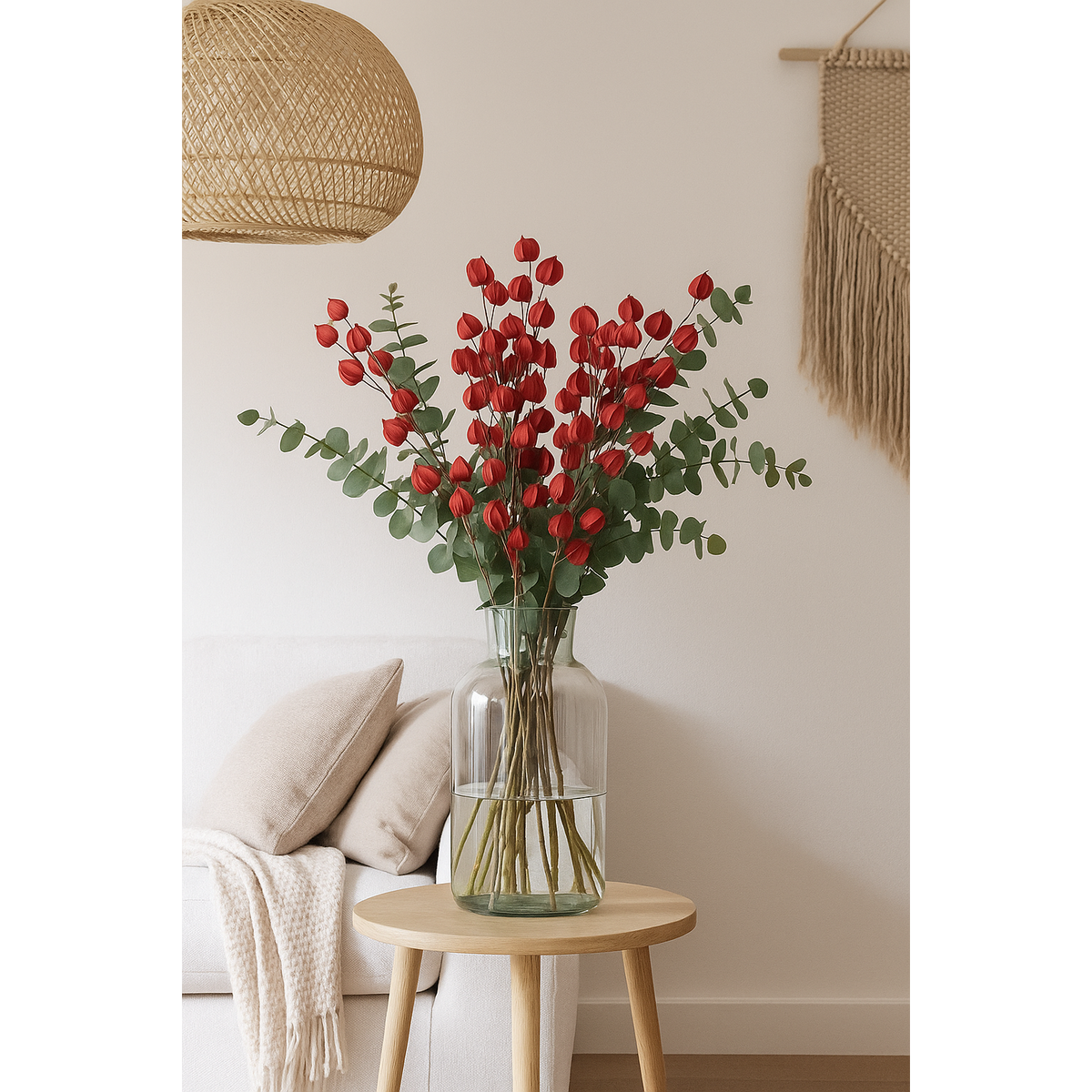 Branche de Physalis artificiel - création de bouquet - H.90cm pourpre - S3