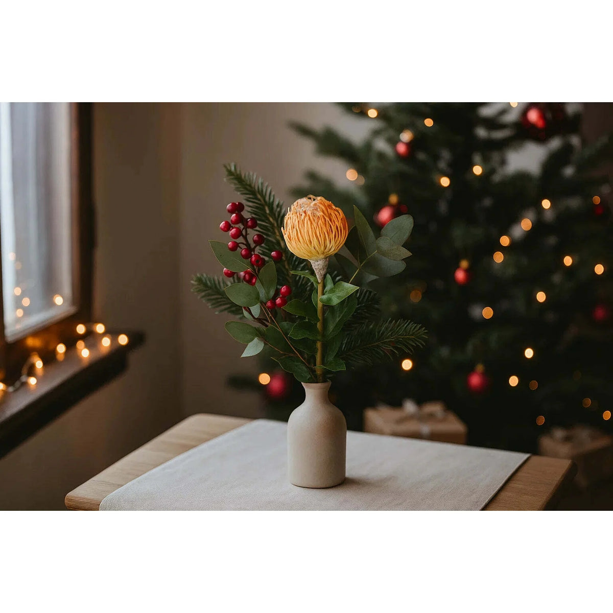 Fleur artificielle tige Protea - composition bouquet - H.75cm - orange/rose R2
