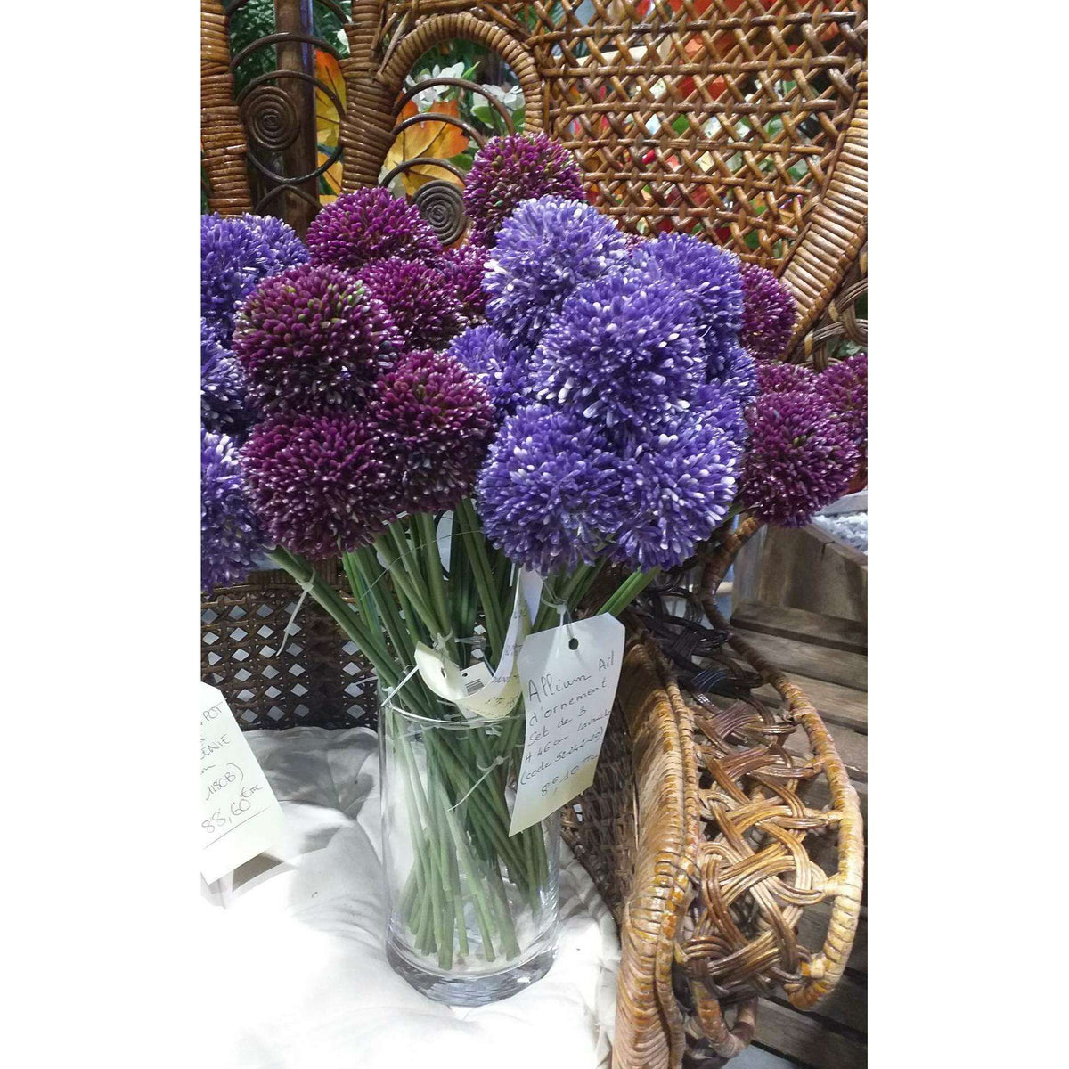 Fleur artificielle Allium ail d'ornement set de 3 - composition bouquet - H.46cm lavande Z1
