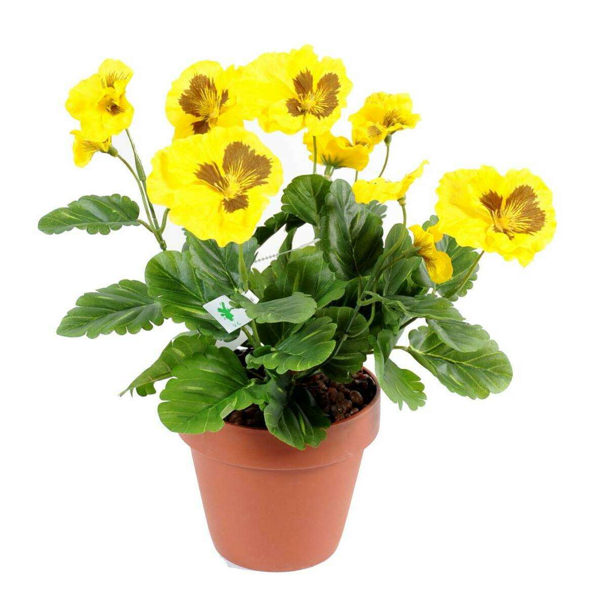 Fleur artificielle Pensée - plante d'intérieur en piquet - H.26cm jaune - L2