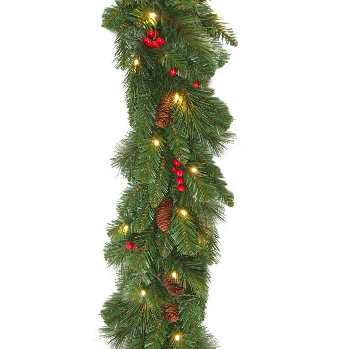 Guirlande artificielle de noël pommes de pin et baies - 50 Led avec batterie - L.274cm chariot noel
