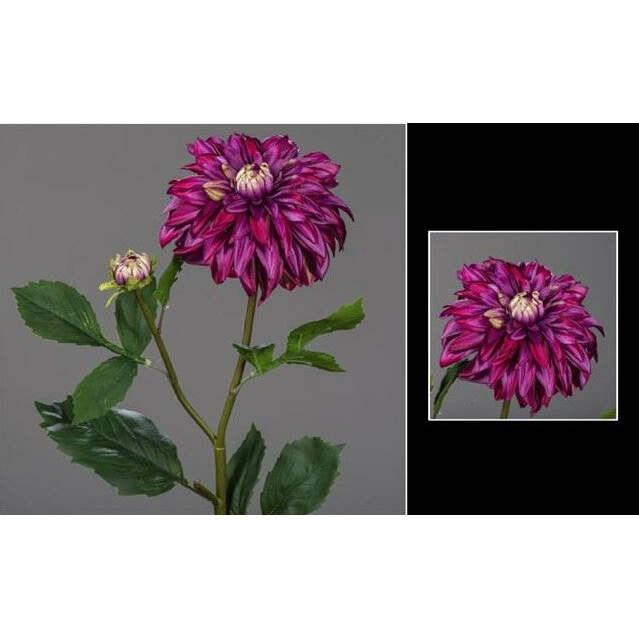 Fleur artificielle de Dahlia avec un bouton - décoration d'intérieur - H.79 cm - Pourpre - Q3