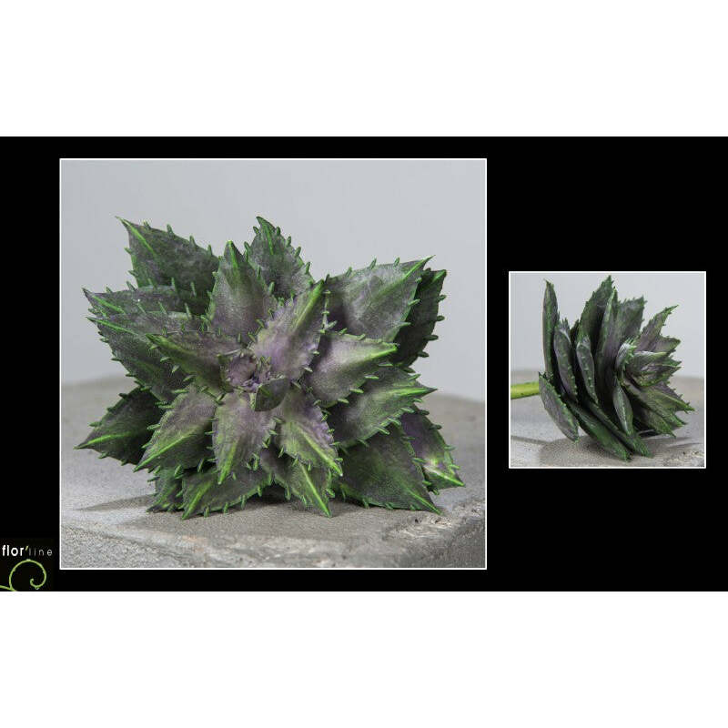 Plante artificielle Aloe striata en piquet - décoration intérieure - H.25 cm - vert/mauve - S3