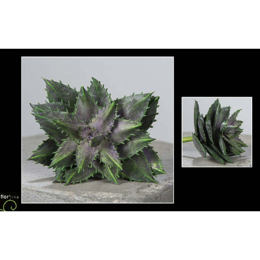 Plante artificielle Aloe striata en piquet - décoration intérieure - H.25 cm - vert/mauve - S3