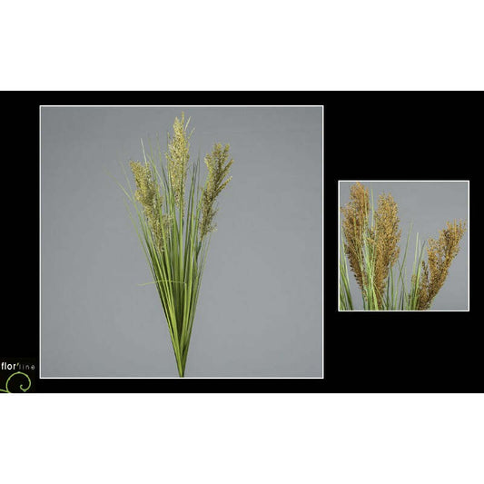 Bouquet de sorgho artificiel  - vert brun 3 fleurs - décoration d'intérieur - H.80cm -  R3