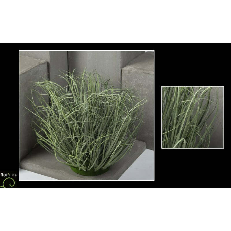 Graminée artificielle en touffe sur socle mousse- plante d'intérieur - H.50 cm vert/bleue P1
