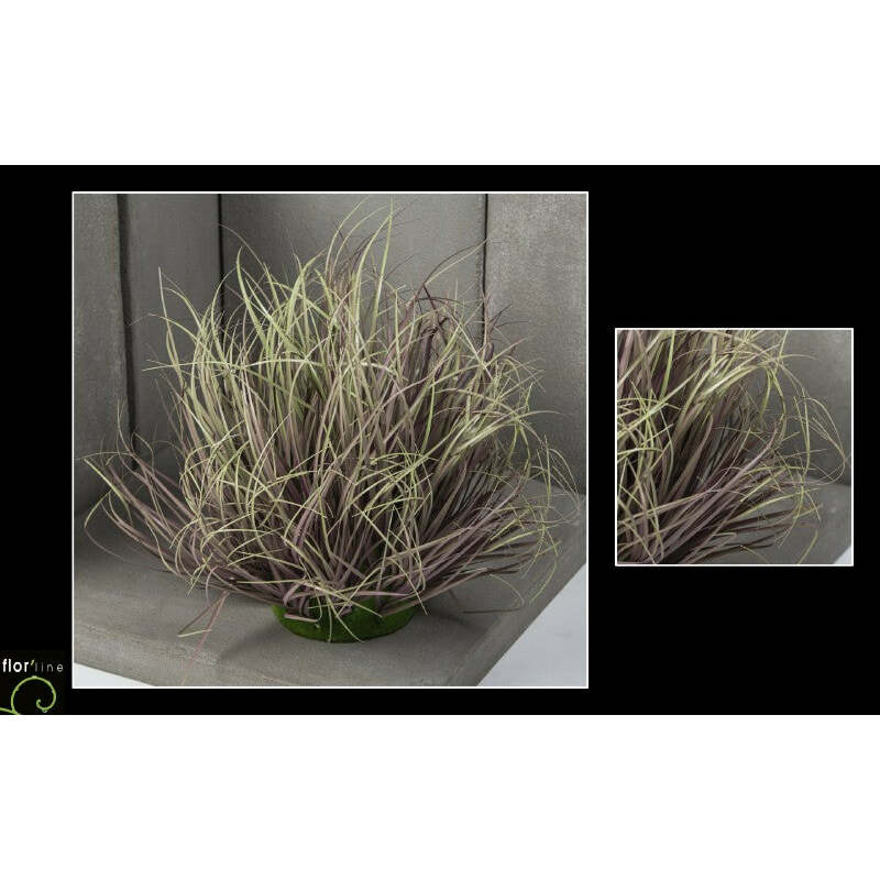 Graminée artificielle en touffe sur socle mousse- plante d'intérieur - H.40 cm vert/pourpre P1