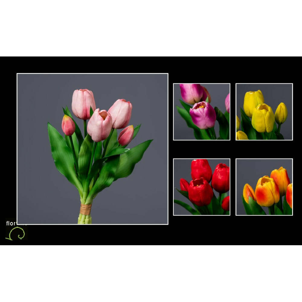 Fleur artificielle bouquet de 5 tulipes- décoration d'intérieur - H. 36 cm rose - Z4