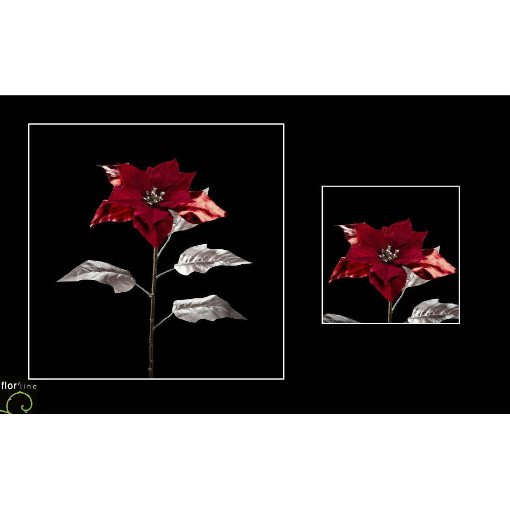 Tige de poinsettia fleur artificielle 2 tons velours ROUGE/OR hauteur 80 cm - NO1
