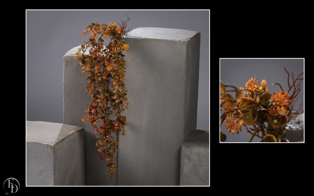 Chute de Houblon artificielle - 62 feuilles - décoration d'intérieur - H. 105cm - Orange/marron/jaune