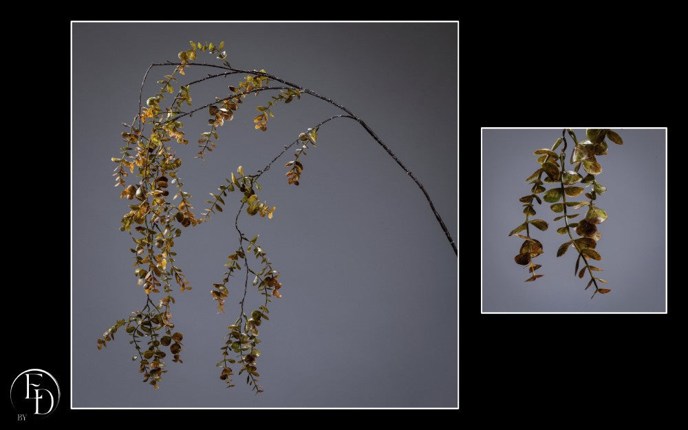 Branche artificielle de buis retombant- décoration d'intérieur - H.155 cm - Brun/jaune