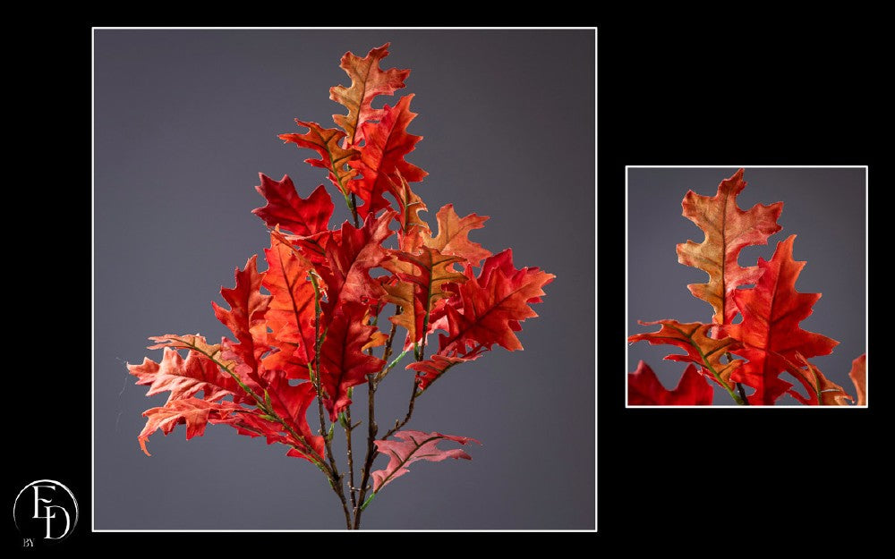Branche de Chêne artificielle 3 tiges - rouge/orange H.85 cm – Feuillage automnal majestueux