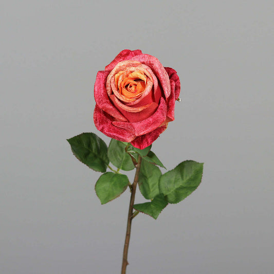 Tige de rose artificielle bouton en velours - composition florale - H.54cm orange - rouge R1