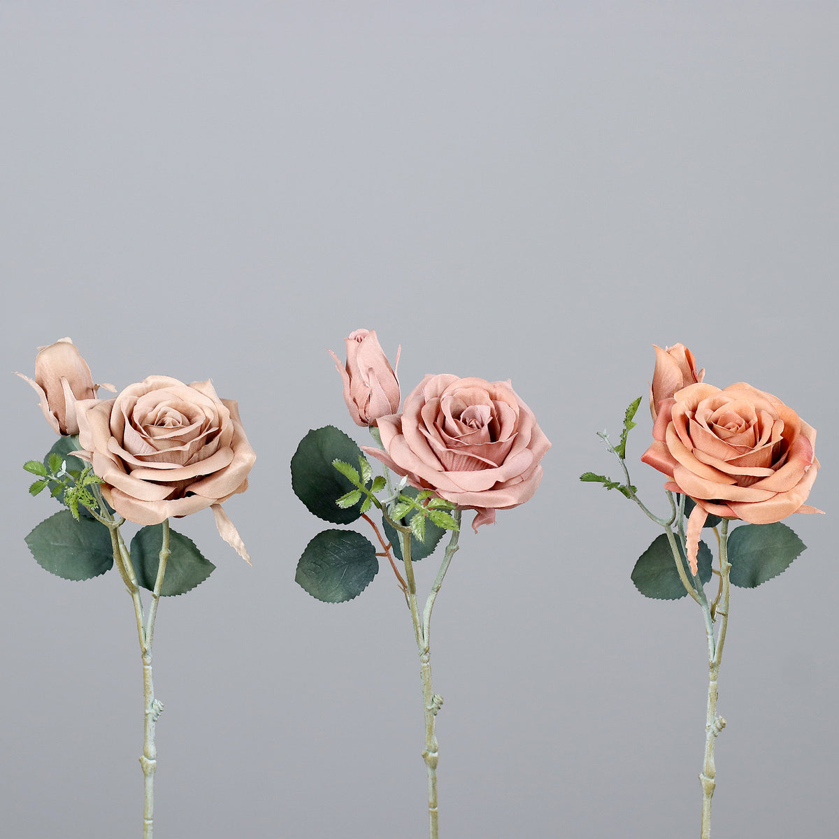 Fleur artificielle Rose 1 fleur et 1 bouton - composition bouquet - H.39cm - couleur abricot - MAG