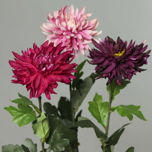 Fleur artificielle coupée Chrysanthème 1 fleur et feuillage - décoration intérieure - H.72 cm pourpre - lavande ou fuchsia - R4