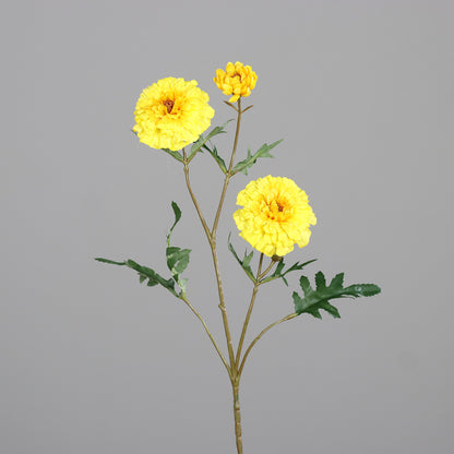 Fleur artificielle Tagète jaune- composition bouquet - H.71 cm - 2 grandes fleurs et 1 petite - MAG