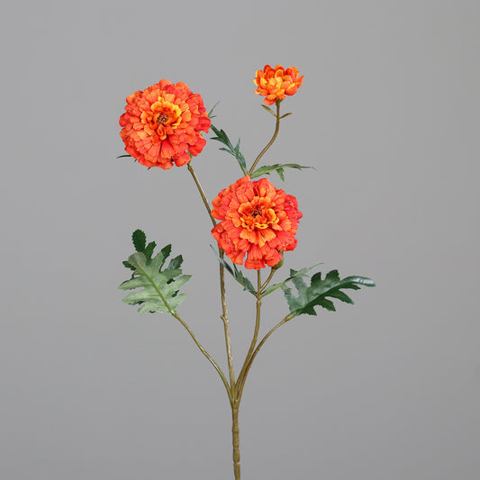 Fleur artificielle Tagète orange/rouge - composition bouquet - H.71 cm - 2 grandes fleurs et 1 petite - MAG
