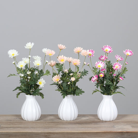 Fleur artificielle Marguerite rose en vase en céramique - H.37cm - P3