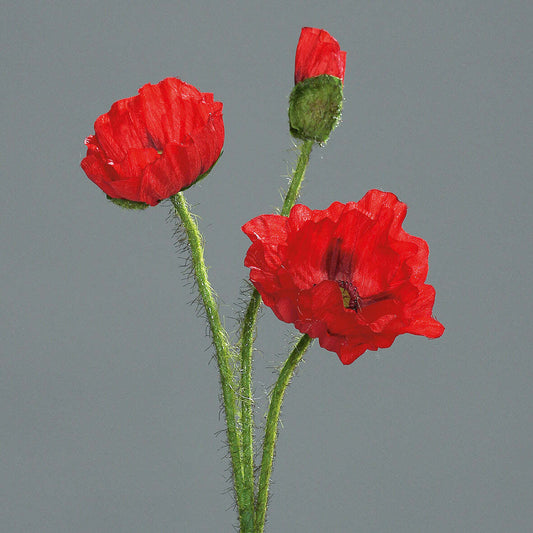 Fleur artificielle Coquelicot - 2 fleurs et 1 bouton - composition florale - H.48cm rouge Q3