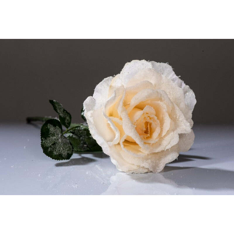 fleur artificielle Tige de rose givrée CHAMPAGNE hauteur 55 cm - NO2