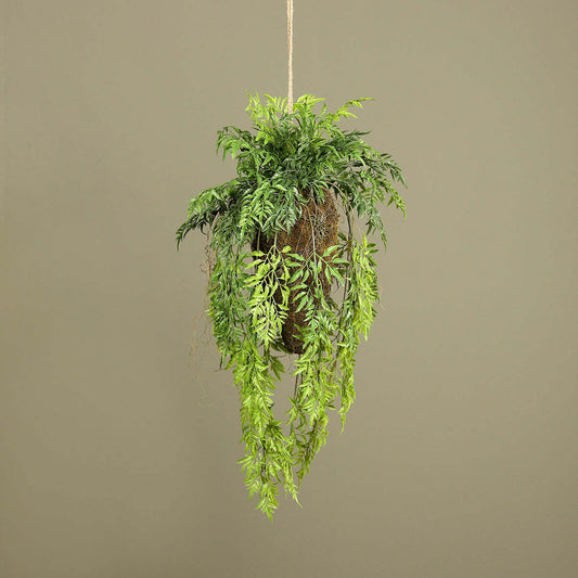 Composition artificielle boule de fougères à suspendre - Feuillage intérieur - H.94cm vert - Z4