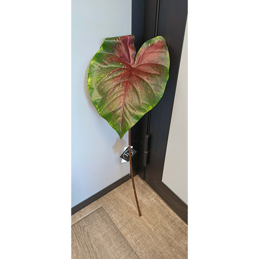 Feuille artificielle de Caladium Polyfoam - décoration d'intérieur - H.60cm - Vert foncé et violet panaché P3