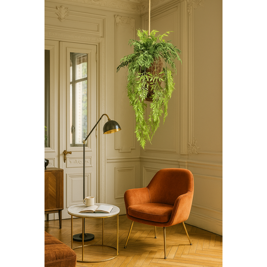 Composition artificielle boule de fougères à suspendre - Feuillage intérieur - H.94cm vert - Z4