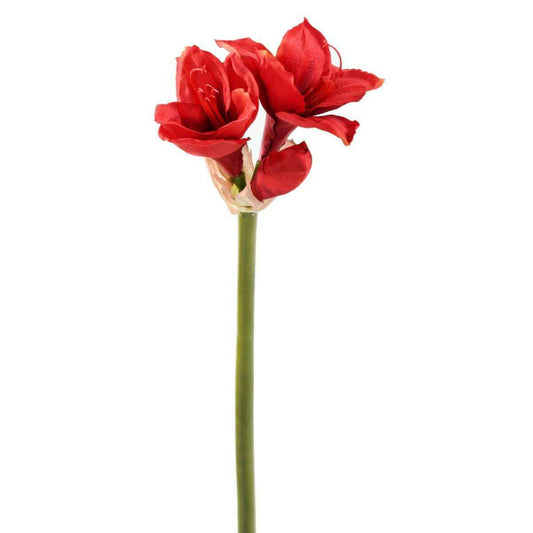 Amaryllis artificielle à la tige 2 fleurs - composition florale - H.75cm rouge - A3