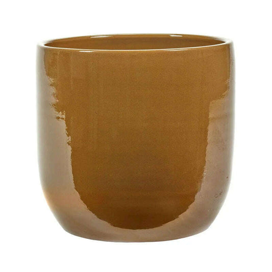 Cache-pot en céramique émaillée - décoration d'intérieur - Ø.27xH.29cm moutarde