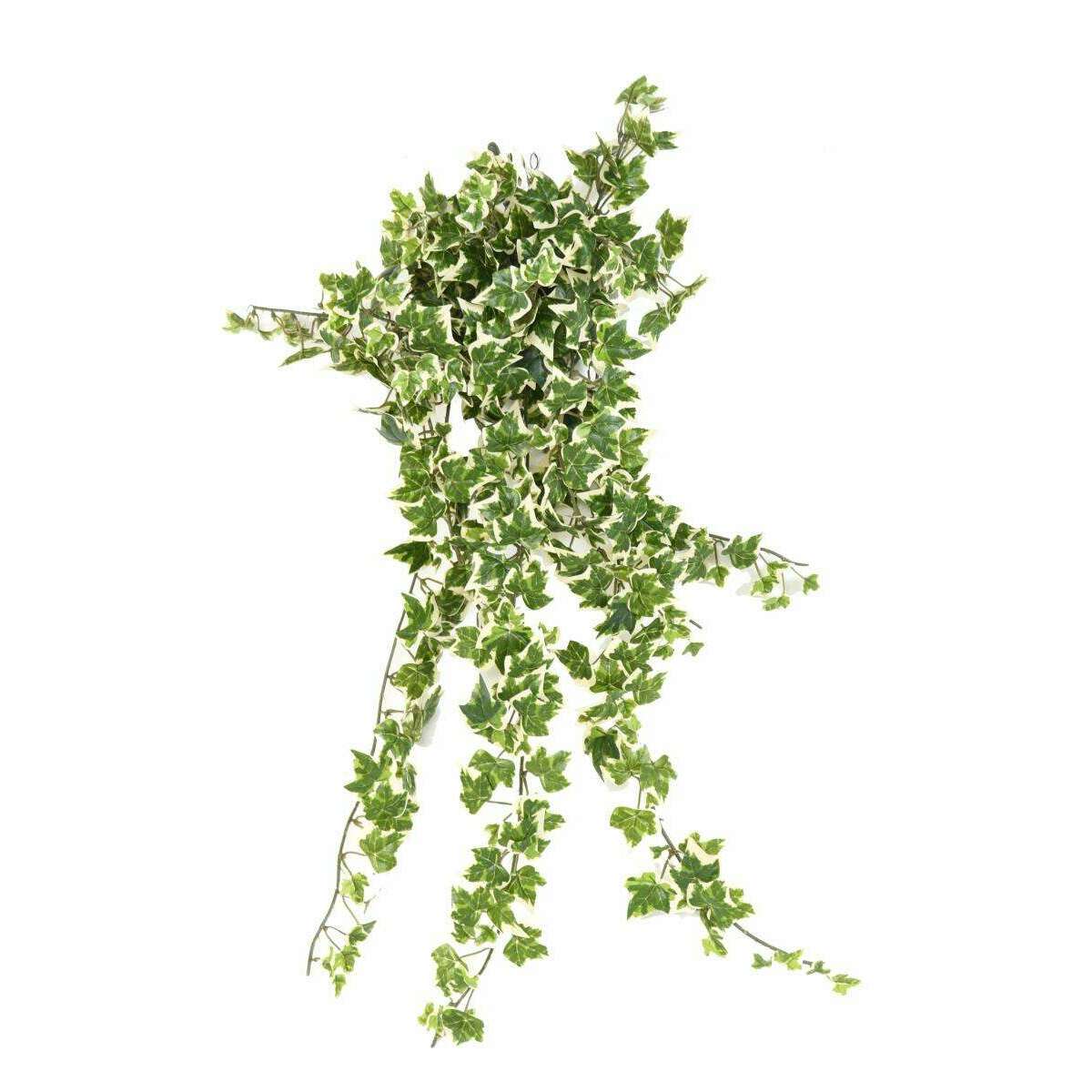 Feuillage artificiel chute de Lierre en piquet - feuilles traitées anti-UV - H.60cm vert blanc I4