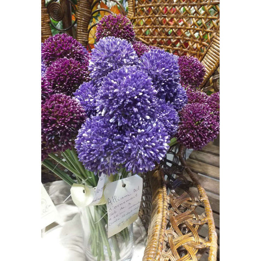 Fleur artificielle Allium ail d'ornement set de 3 - composition bouquet - H.46cm lavande Z1