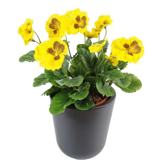 Fleur artificielle Pensée - plante d'intérieur en piquet - H.26cm jaune - L2