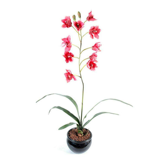 Fleur coupée Orchidée Cymbidium - plante artificielle en piquet - H.80cm magenta C3