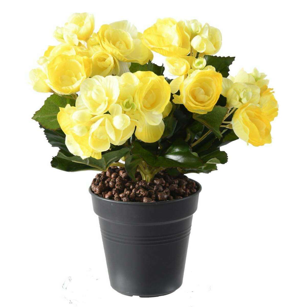 Fleurs artificielles Bégonia mini - plante en piquet - H.20 cm jaune B4