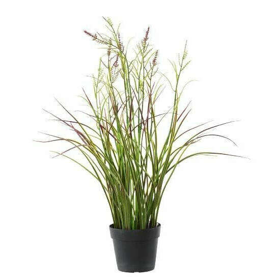 Graminée artificielle Acorus fleuri en pot - plante d'extérieur - H.45cm vert violet-