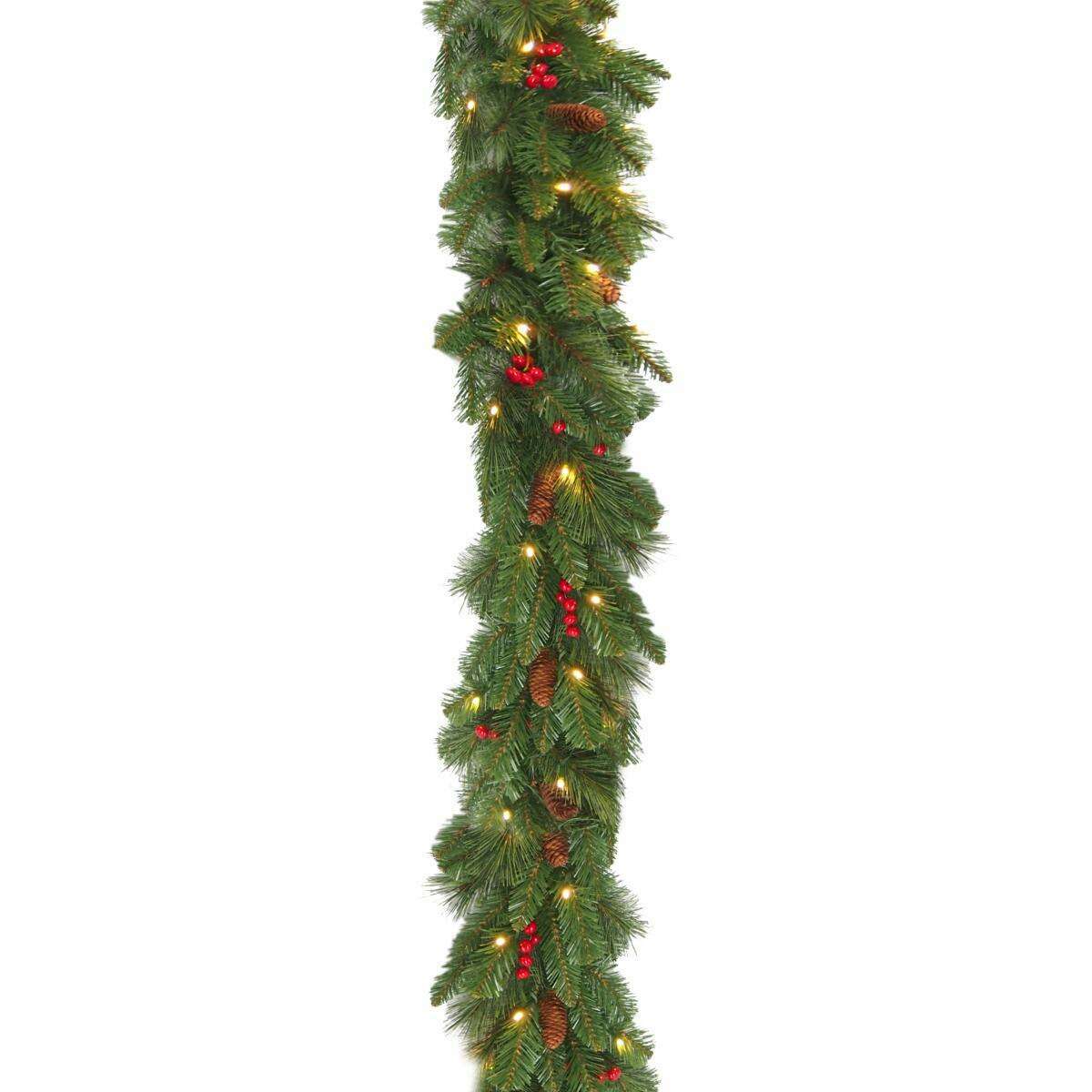 Guirlande artificielle de noël pommes de pin et baies - 50 Led avec batterie - L.274cm chariot noel