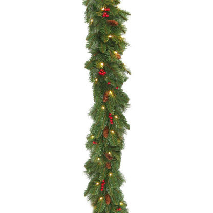 Guirlande artificielle de noël pommes de pin et baies - 50 Led avec batterie - L.274cm chariot noel