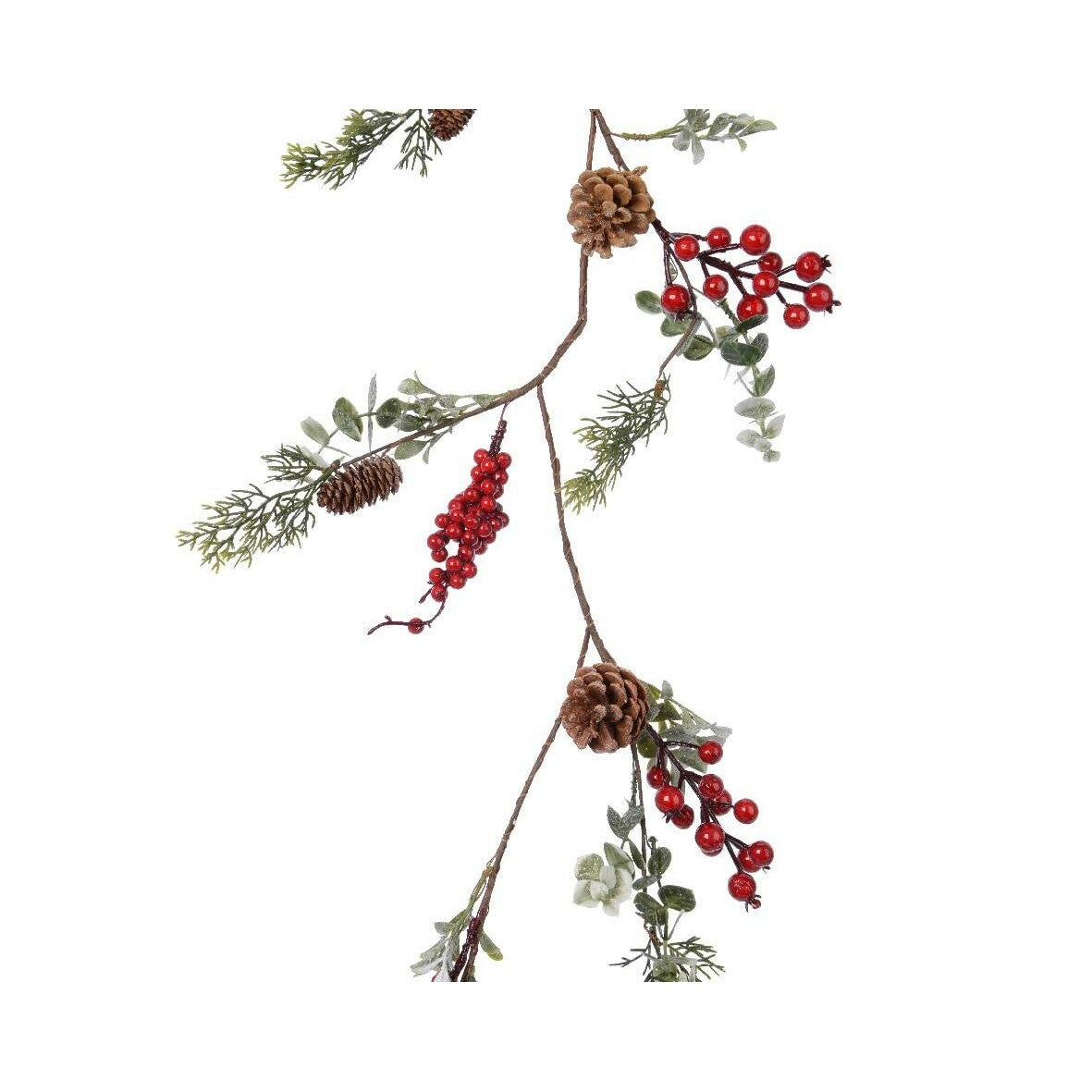 Guirlande artificielle pailletée avec baies rouges et pommes de pin - déco noël - H.125cm