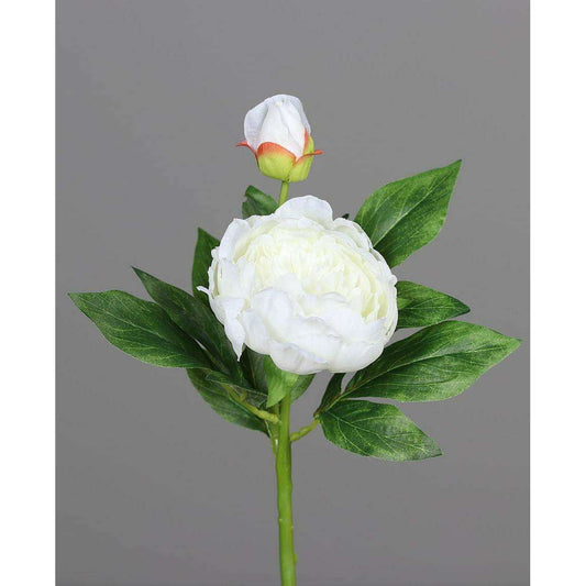 Pivoine artificielle 1 fleur 1 bouton - création de bouquet - H.36cm blanc-P3