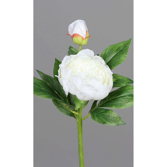 Pivoine artificielle 1 fleur 1 bouton - création de bouquet - H.36cm blanc-P3