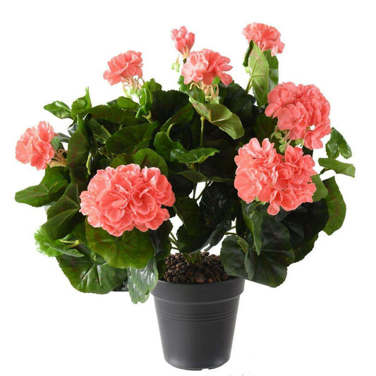 Plante fleurie artificielle - Géranium en piquet - H.35 cm saumon G3