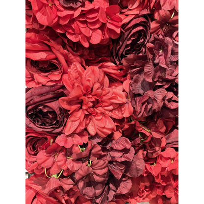 Plaque murale de fleurs artificielles roses et hortensias - déco d'intérieur - L.50x50cm rouge
