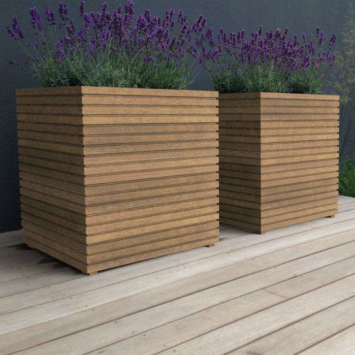 Pot pour fleur jardinière en bois exotique Malaga - extérieur jardin - L.200xH.60cm