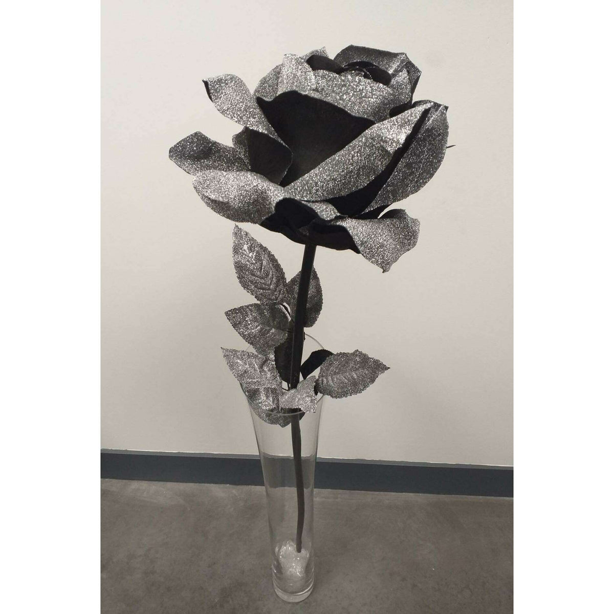Rose artificielle géante noir pailleté - décoration d'intérieur - H108xØ.28cm ETG MEZZA